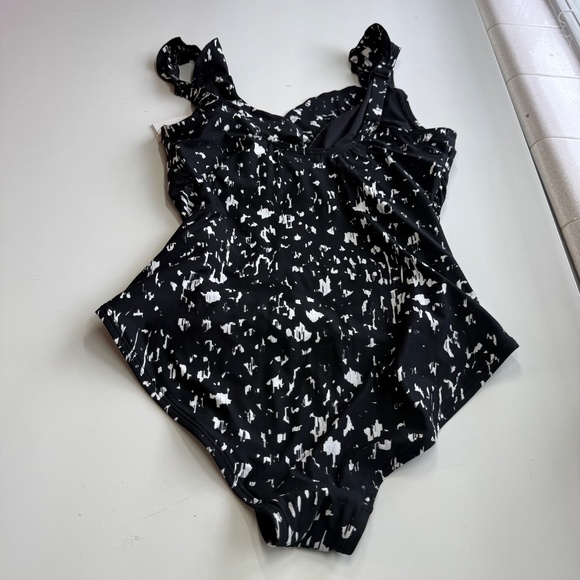 DKNY Womens Spotted Ruffle V Neck One Piece Bathing Swimsuit Large - Picture 4 of 9